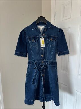 Chelsea & Violet Dark Blue Denim Button-Front Dress with Tie Waist